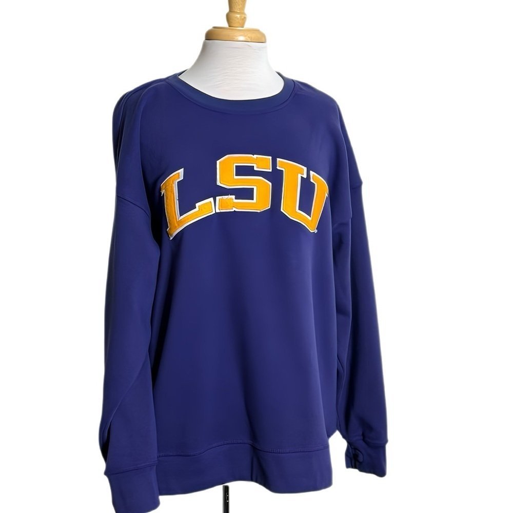 LSU Tigers Purple Sweatshirt Crewneck Chenille Logo Thumbhole Pullover 2XL NCAA